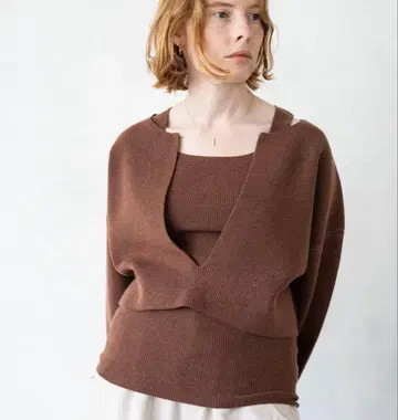 quui 브라운 리브 니트