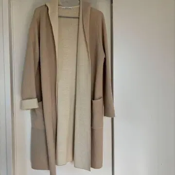 아나이 ANAYI 후드 부착 베이지 라메 가디건 니트 코트 38