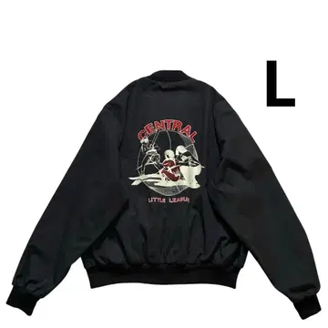 80s 90s USA제 풀스냅 바시티 자켓 L 블랙 코튼 폴리 야구