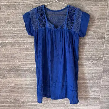 파랑 슬리브리스 튜닉 레이스 니트 원피스 해외 구제 의류 블루