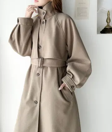 Classicalelf 롱 코트 그레이쉬 베이지