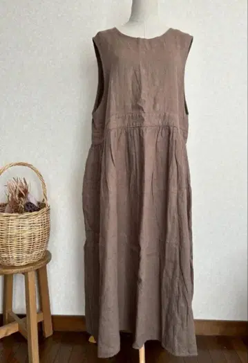 새상품급 사만사 모스모스 린넨 100% 원피스 브라운 F