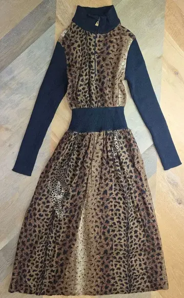 이타리야 레오파드 무늬 니트 원피스 긴팔 일본제 7호 y27