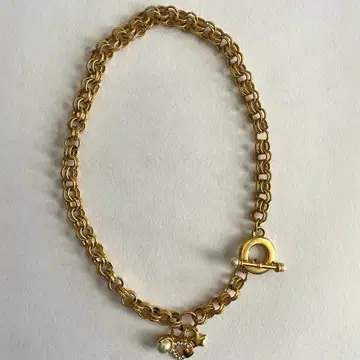 vintage fake pearl charm necklace gold