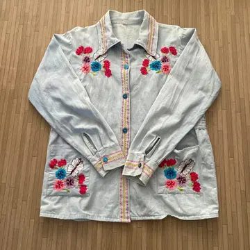 데님 꽃 자수 셔츠 남녀 공용