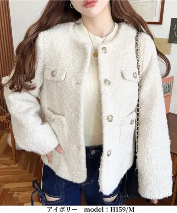 moment+ 페이크 링 울 골드 버튼 노카라 자켓 M