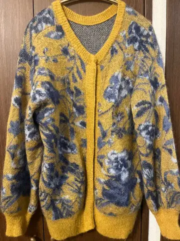 아메리 빈티지 가디건 스웨터 겨자색 색스 블루