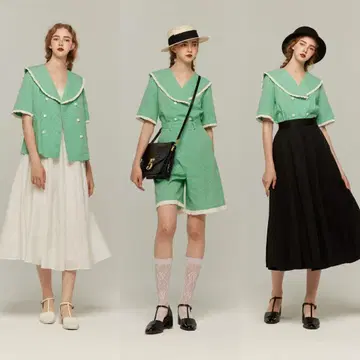 Tnewties 그린 체크 반팔 셔츠 S