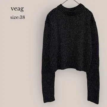 베가 vega 새상품급 크루넥 리브 니트 라메 블랙
