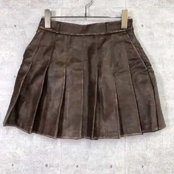 빈티지 스타일 EMODA 구제 의류 인조 가죽 미니 플리츠 스커트