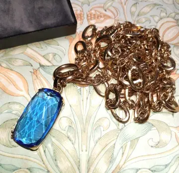 AGATHA 아가타 블루 유리 골드 롱 목걸이 각인 있음