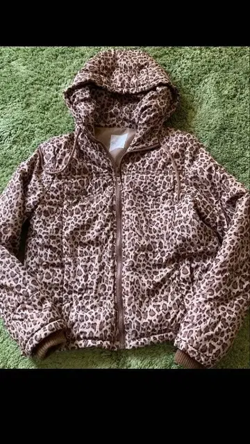 RAY BEAMS 레오파드 무늬 후드 부착 다운 자켓