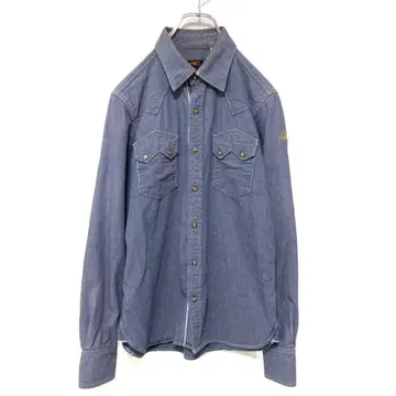 구제 의류 TMT 웨스턴 데님 셔츠 자수 로고 스냅 버튼