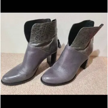 ZINDA (진다) 스페인산 그레이 가죽 앵클부츠 중간 굽