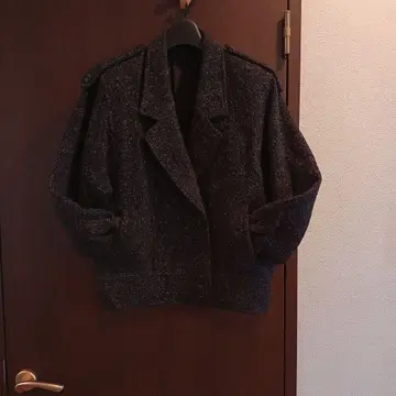 80년대 울 혼방 다크 그레이 테일러드 어깨 장식 블루종 자켓