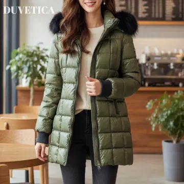 [ 미사용급 ] DUVETICA 퍼 달린 다운 자켓 롱 카키 44 XL