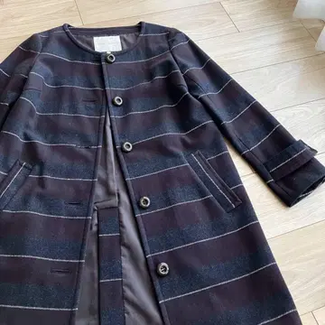 레이빔즈 Ray BEAMS 노카라 옷깃 없는 코트 보더 라메 울