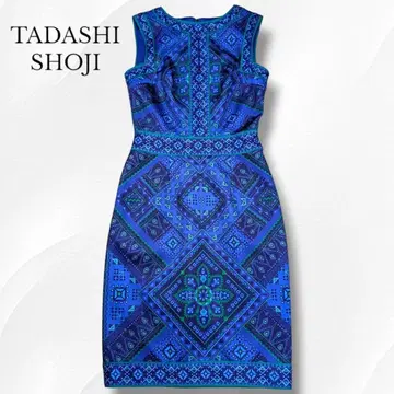 최근 타다시 쇼지 기하학 드레스 원피스 올 패턴 블루 포멀