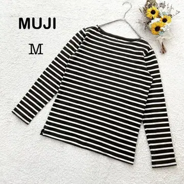 [ 무인양품 MUJI ] 긴팔 상의 티셔츠 롱티 보더 짙은 녹색 M