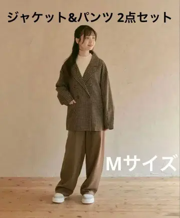 [ 새상품 ] 시마무라 x choco 턱 커브 팬츠 체크 무늬 자켓 세트