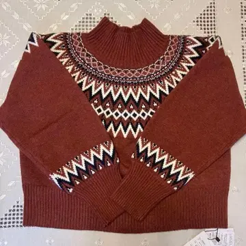 미사용 노르딕 무늬 긴팔 스웨터