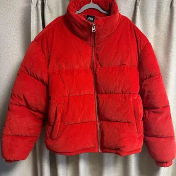레어 컬러 ZARA 자라 코듀로이 다운 자켓 눕시형 빨간색 L