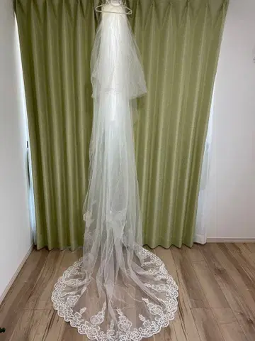 롱 웨딩 베일 레이스 장식