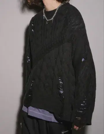 HARE 데미지 케이블 니트 풀오버