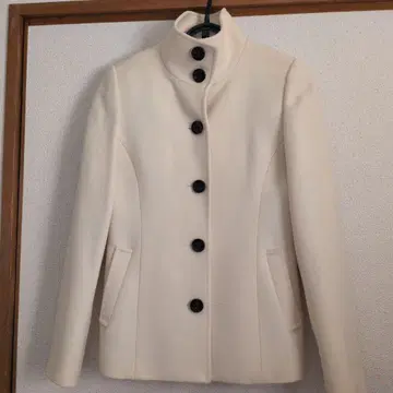 아이보리 스탠드 카라 울 코트 M