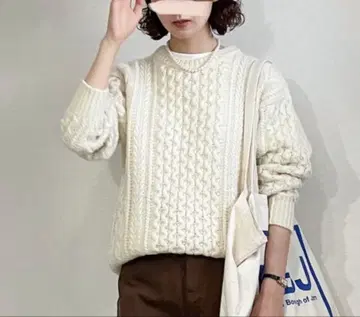 BEAMS BOY 3게이지 빅 아란 크루넥 케이블 니트