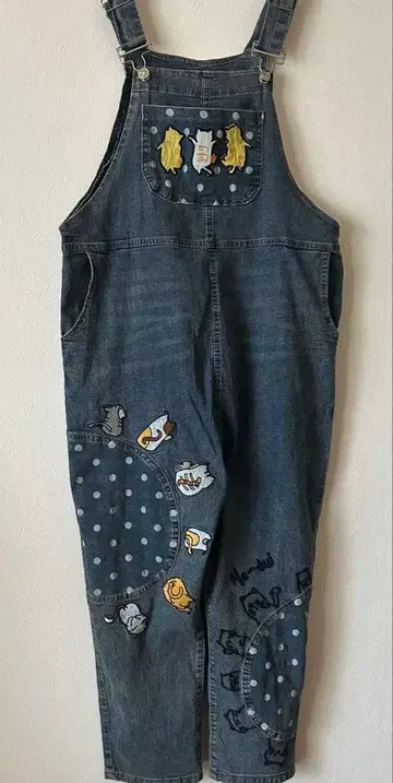 고양이 고양이 패치워크/오버롤 데님 팬츠