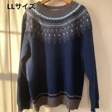 크로커다일 네이비 페어아일 패턴 스웨터 LL.