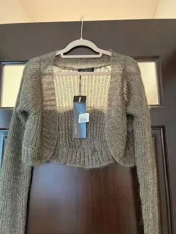 그레이 크롭 니트 가디건 긴팔