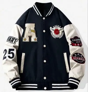 네이비 바시티 자켓 자수 로고 포함 25 y2k 한국 밀리터리