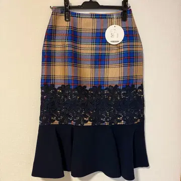 chesty 플레어 스커트 체크 무늬 레이스 장식 미사용 새상품