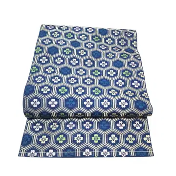 나고야 오비 육각형과 꽃 패턴 네이비 하카타 오리 기모노 오비 일본 의류