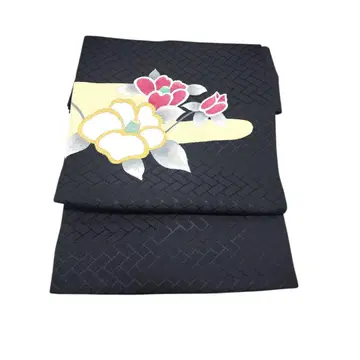 나고야 오비 꽃무늬 블랙 기모노 오비 일본 의류 일본 의상 멋짐