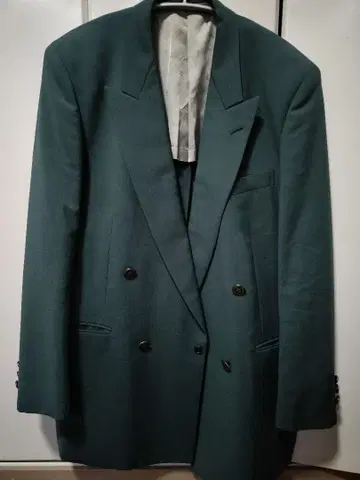 남성용 다크 그린 더블 브레스트 자켓