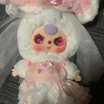 베이비 쓰리 토끼 귀 봉제 인형 핑크 드레스