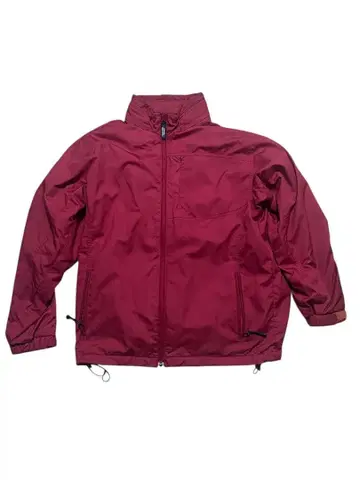 버건디 나일론 자켓 풀 집업 속기모 빨간색 조정 끈 아우터 겨울