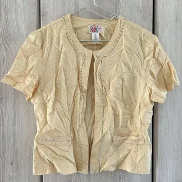 레어 R&K 빈티지 노카라 자켓 크림 옐로우 컬러 린넨