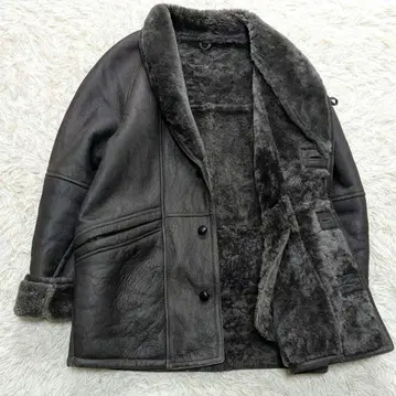 양가죽 무스탕 코트 숄카라 싸개 버튼 양가죽 그레이 L