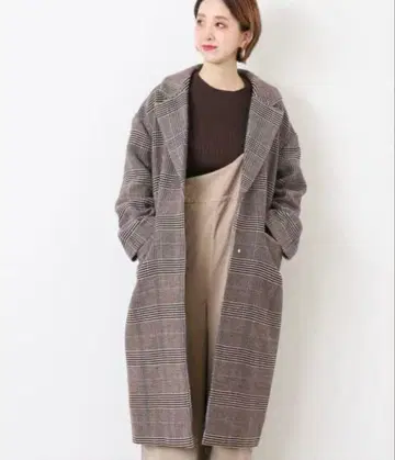 SIMPLICITE 체스터 코트 체크 무늬 브라운 계열