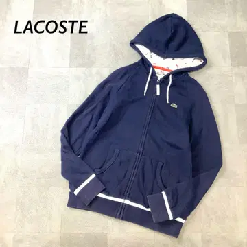 LACOSTE 라인 배색 집업 후드티 네이비