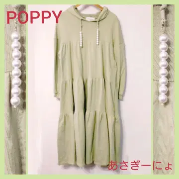 POPPY 아사기니뇨 펄 티어드 롱 후드티 원피스