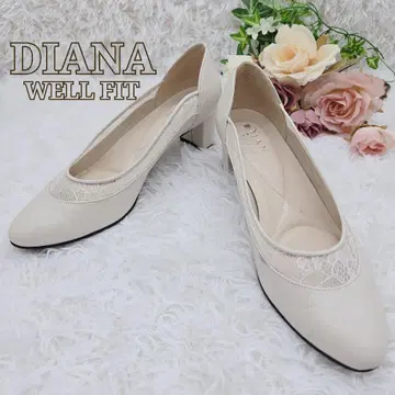 미사용급 DIANA WELL FIT 천연 가죽 레이스 펌프스 25.5cm