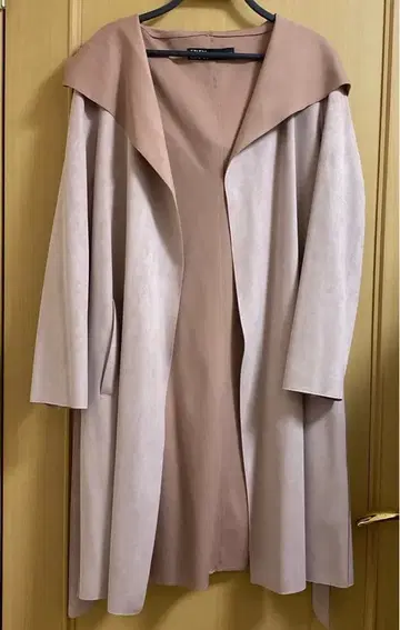 [ ZARA ] 자라 후드 부착 스웨이드 느낌 코트 핑크 사이즈 L