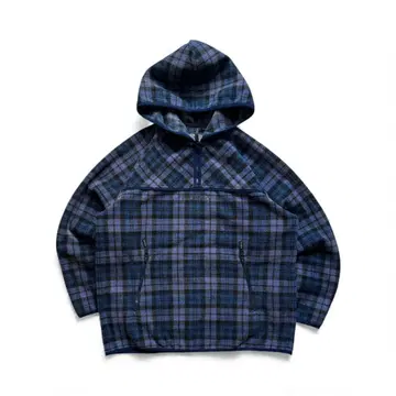 90s 체크 플리스 후드티 하프 지퍼 아노락 후드티