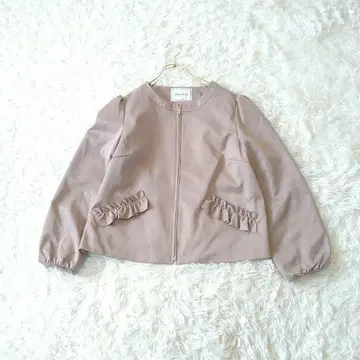 Couture brooch 노카라 퍼프 슬리브 블루종 자켓 L 베이지