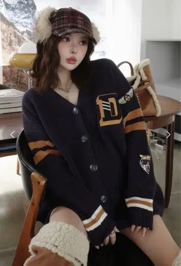 네이비 버튼 가디건 오버 사이즈